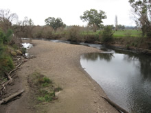 This late June 2008 photo shows the extreme low flow levels now associated with winter. The Tumut River was running at 200 megalitres per day compared to the 9,000 megalitres it can reach on high flow days. 