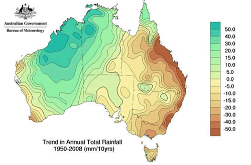 Figure 1: Change in Rainfall over the last 50 years. 